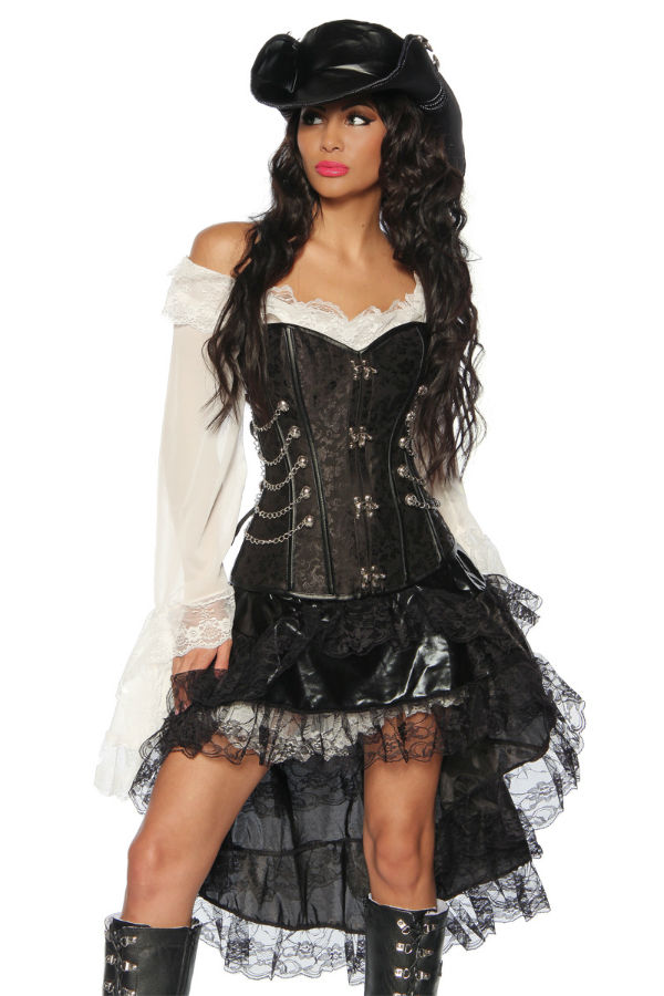 Pirata donna Corsetto Steampunk costume stretto nero-13165